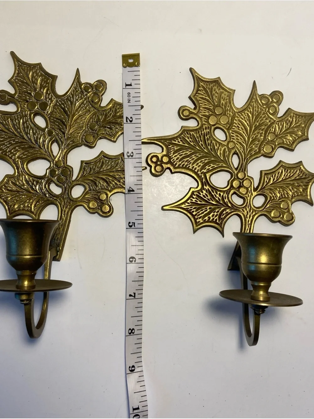 Brass Leaf Wall Candle Sconces - Pair